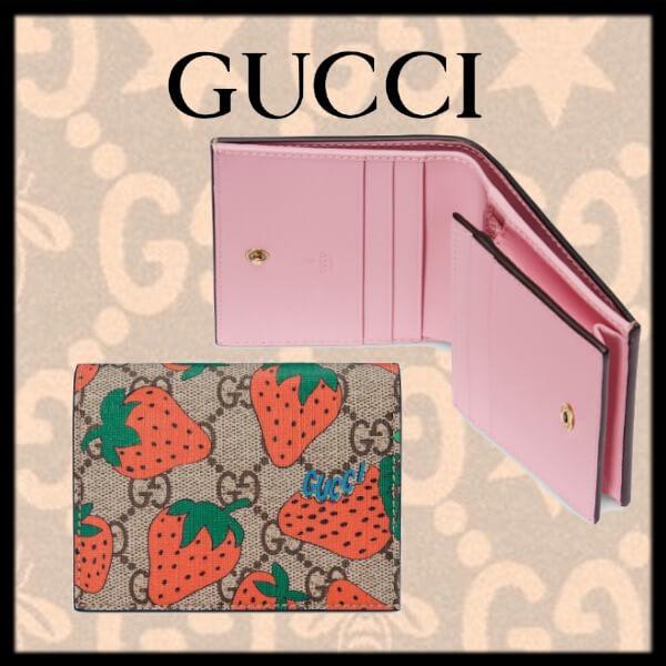 20AW新作 GUCCI グッチ イチゴ 偽物 ストロベリープリント GGカードケース 573839 GZRAT 8483